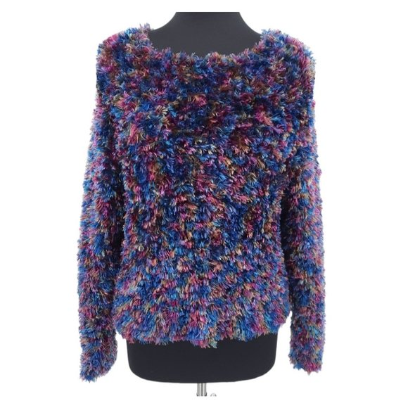 VTG 90s Cache Multicolor Fuzzy Eyelash Stretch Knit Pullover Sweater Size L - Picture 1 of 9